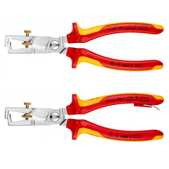 Kìm tuốt dây, tích hợp dao cắt KNIPEX StriX® cách điện 1000V, khả năng tuốt tối đa 10mm², mạ chrome