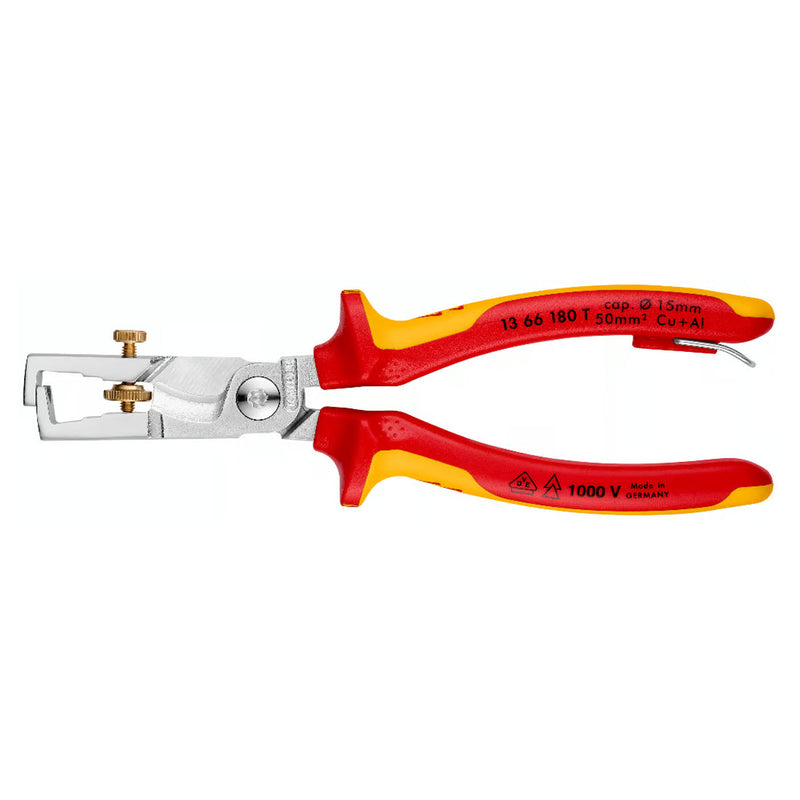 Kìm tuốt dây, tích hợp dao cắt KNIPEX StriX® cách điện 1000V, khả năng tuốt tối đa 10mm², mạ chrome