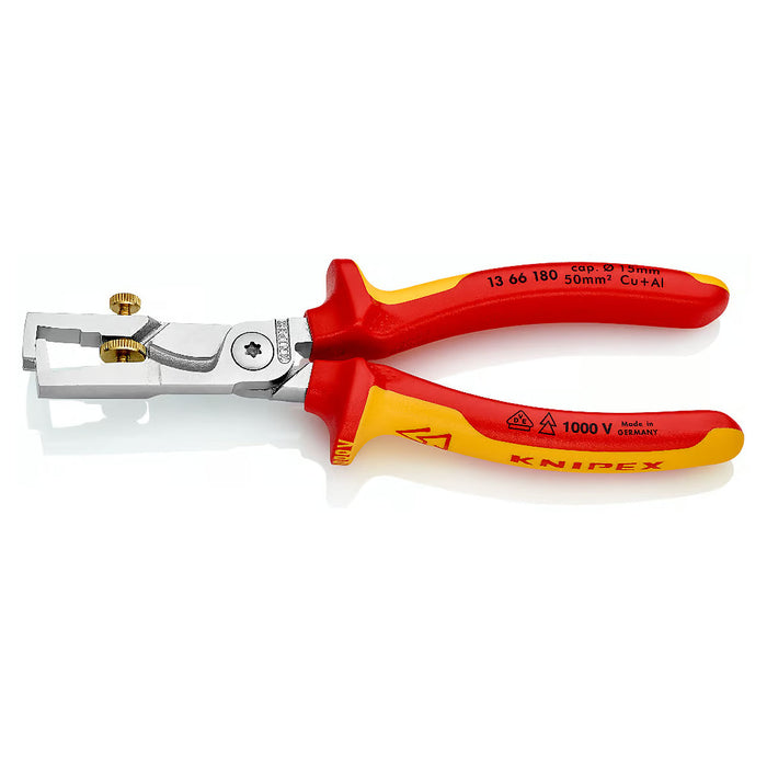 Kìm tuốt dây, tích hợp dao cắt KNIPEX StriX® cách điện 1000V, khả năng tuốt tối đa 10mm², mạ chrome