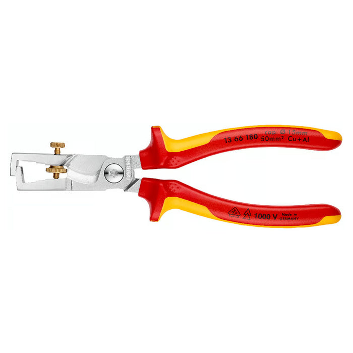 Kìm tuốt dây, tích hợp dao cắt KNIPEX StriX® cách điện 1000V, khả năng tuốt tối đa 10mm², mạ chrome