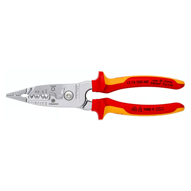 Kìm điện đa năng hệ mét KNIPEX 13 76 200 ME cách điện 1000V, chiều dài 200mm, mạ chrome