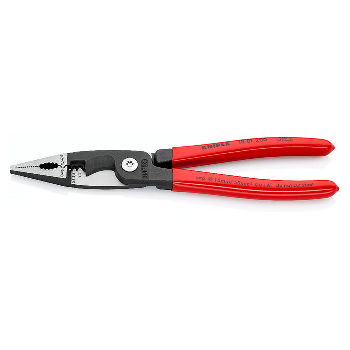 Kìm điện đa năng 6 trong 1 KNIPEX 13 81 200 chiều dài 200mm, mạ đen nhám tay cầm bọc nhựa kháng dầu mỡ