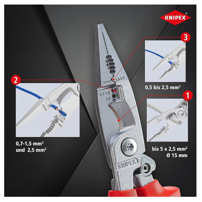 Kìm điện đa năng 6 trong 1 KNIPEX 13 86 200 cách điện 1000V chiều dài 200mm, mạ chrome