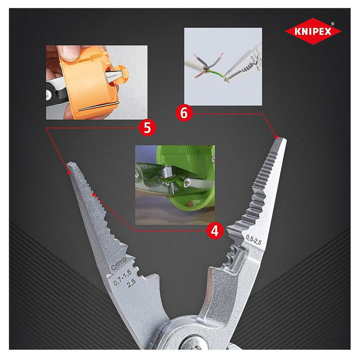 Kìm điện đa năng 6 trong 1 KNIPEX 13 86 200 cách điện 1000V chiều dài 200mm, mạ chrome