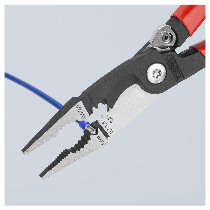 Kìm điện đa năng 6 trong 1 KNIPEX 13 91 200 có lò xo, nút khóa ngàm chiều dài 200mm, mạ đen nhám tay cầm bọc nhựa kháng dầu mỡ