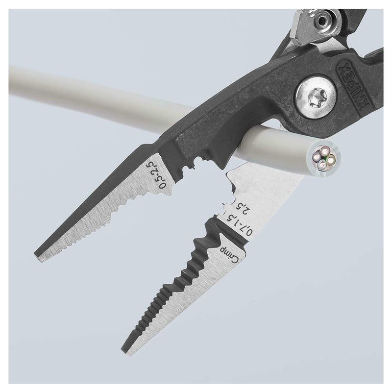 Kìm điện đa năng 6 trong 1 KNIPEX 13 91 200 có lò xo, nút khóa ngàm chiều dài 200mm, mạ đen nhám tay cầm bọc nhựa kháng dầu mỡ