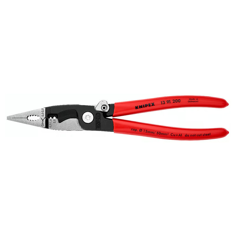 Kìm điện đa năng 6 trong 1 KNIPEX 13 91 200 có lò xo, nút khóa ngàm chiều dài 200mm, mạ đen nhám tay cầm bọc nhựa kháng dầu mỡ