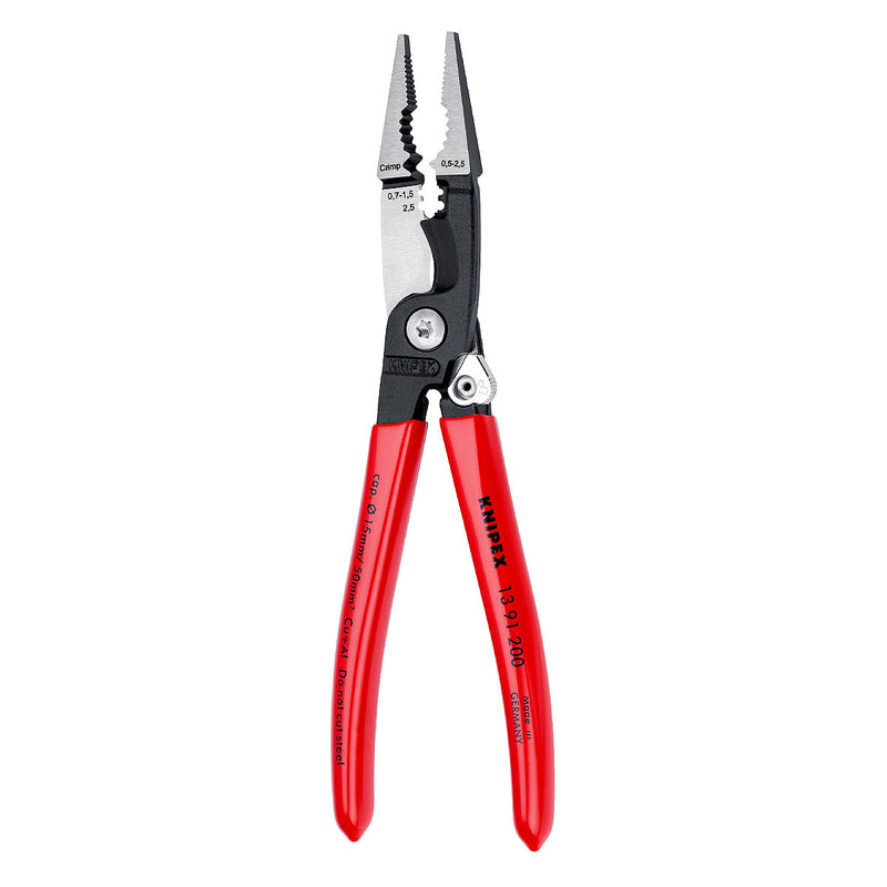 Kìm điện đa năng 6 trong 1 KNIPEX 13 91 200 có lò xo, nút khóa ngàm chiều dài 200mm, mạ đen nhám tay cầm bọc nhựa kháng dầu mỡ