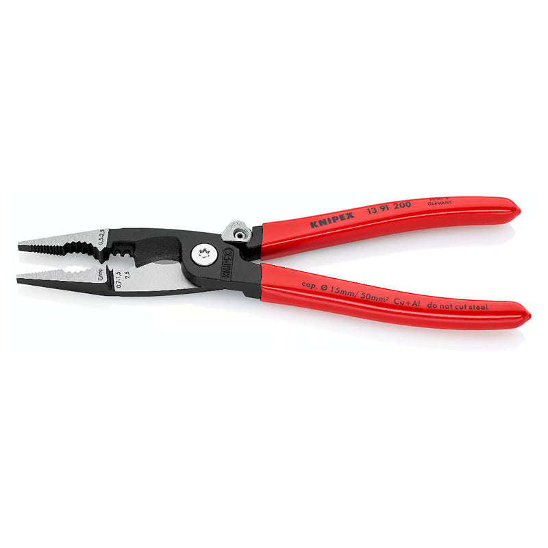 Kìm điện đa năng 6 trong 1 KNIPEX 13 91 200 có lò xo, nút khóa ngàm chiều dài 200mm, mạ đen nhám tay cầm bọc nhựa kháng dầu mỡ