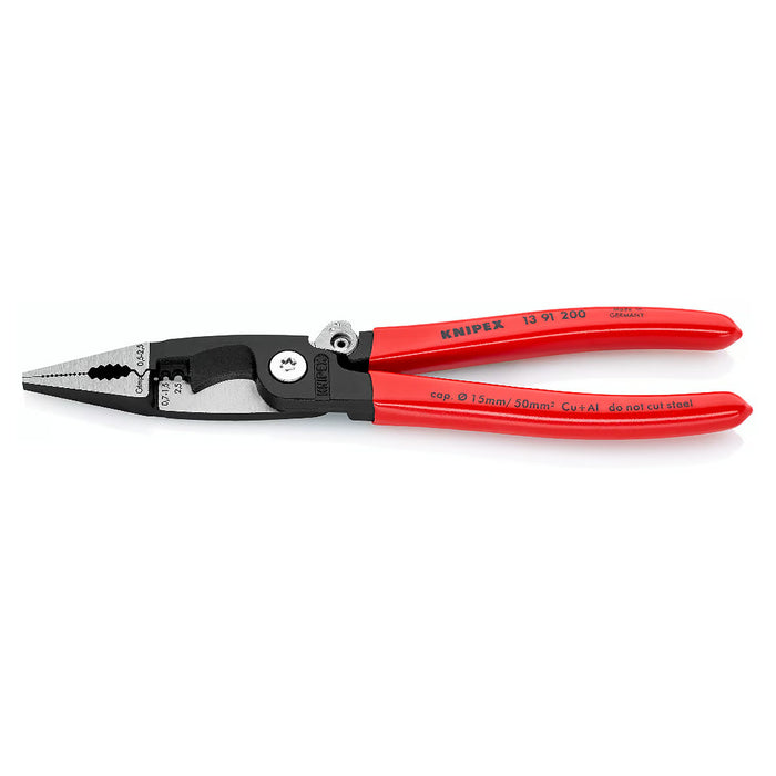 Kìm điện đa năng 6 trong 1 KNIPEX 13 91 200 có lò xo, nút khóa ngàm chiều dài 200mm, mạ đen nhám tay cầm bọc nhựa kháng dầu mỡ