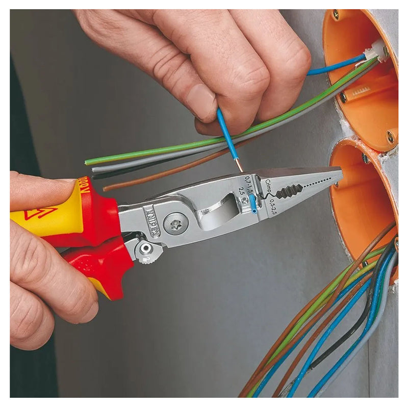 Kìm điện đa năng 6 trong 1 KNIPEX cách điện 1000V, có lò xo nút khóa ngàm chiều dài 200mm, mạ chrome