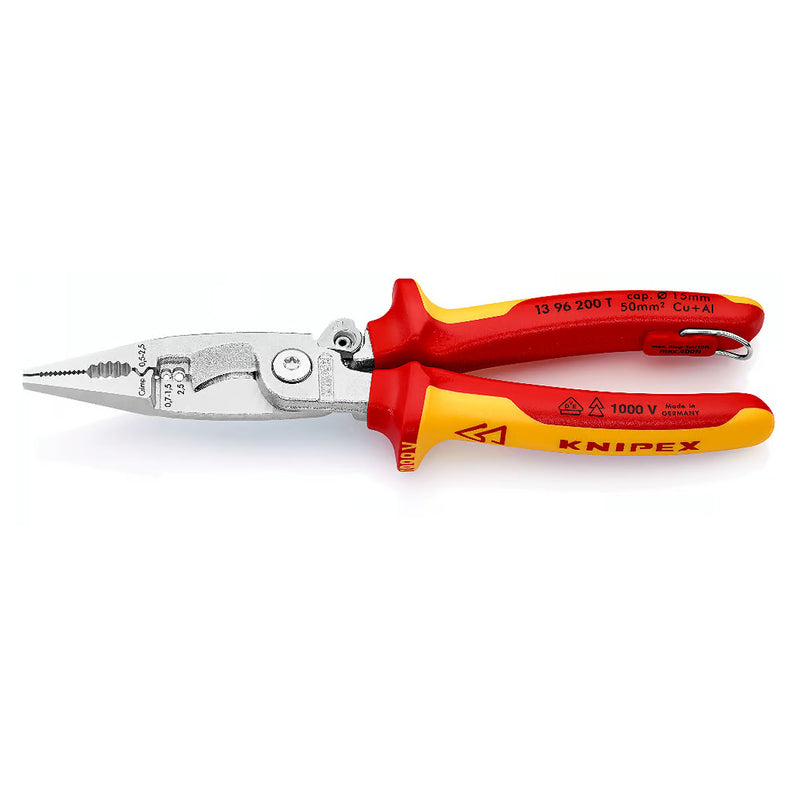 Kìm điện đa năng 6 trong 1 KNIPEX cách điện 1000V, có lò xo nút khóa ngàm chiều dài 200mm, mạ chrome