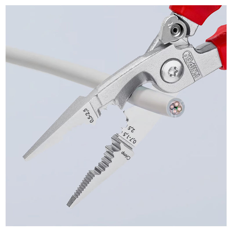 Kìm điện đa năng 6 trong 1 KNIPEX cách điện 1000V, có lò xo nút khóa ngàm chiều dài 200mm, mạ chrome