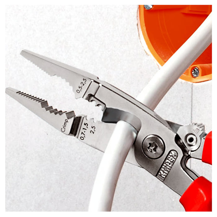 Kìm điện đa năng 6 trong 1 KNIPEX cách điện 1000V, có lò xo nút khóa ngàm chiều dài 200mm, mạ chrome