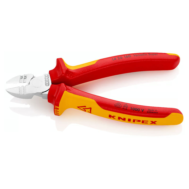 Kìm cắt có lỗ tuốt dây KNIPEX 14 26 160 cách điện 1000V chiều dài 160mm, mạ chrome