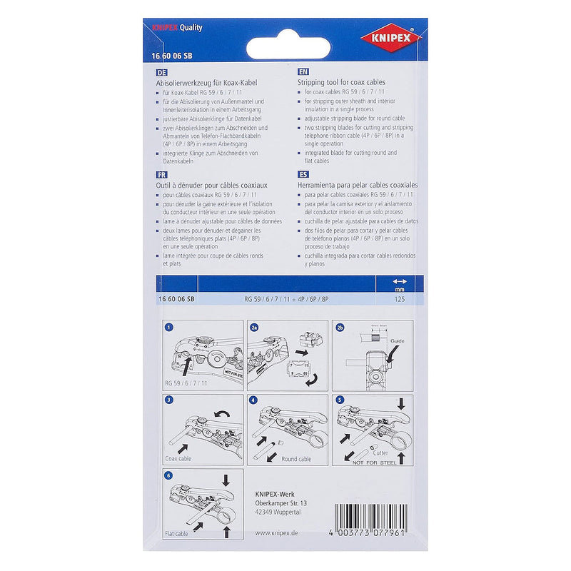 Dụng cụ tuốt dây cáp mạng, cáp đồng trục KNIPEX 16 60 06 SB