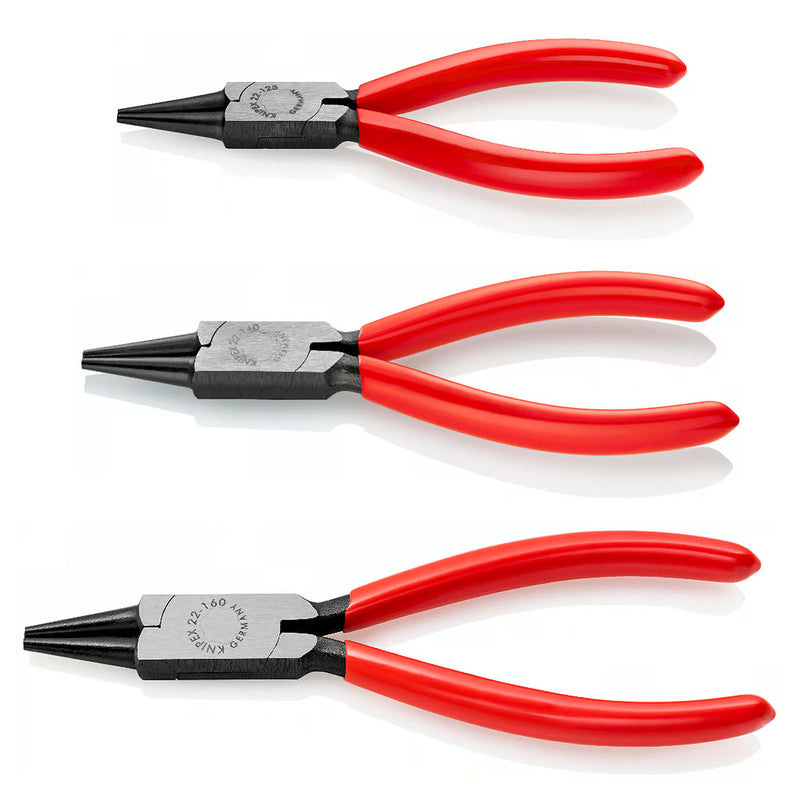 Kìm kẹp, uốn các vật liệu tròn nhỏ KNIPEX chiều dài từ 125mm - 160mm, mạ đen nhám tay cầm bọc nhựa kháng dầu mở