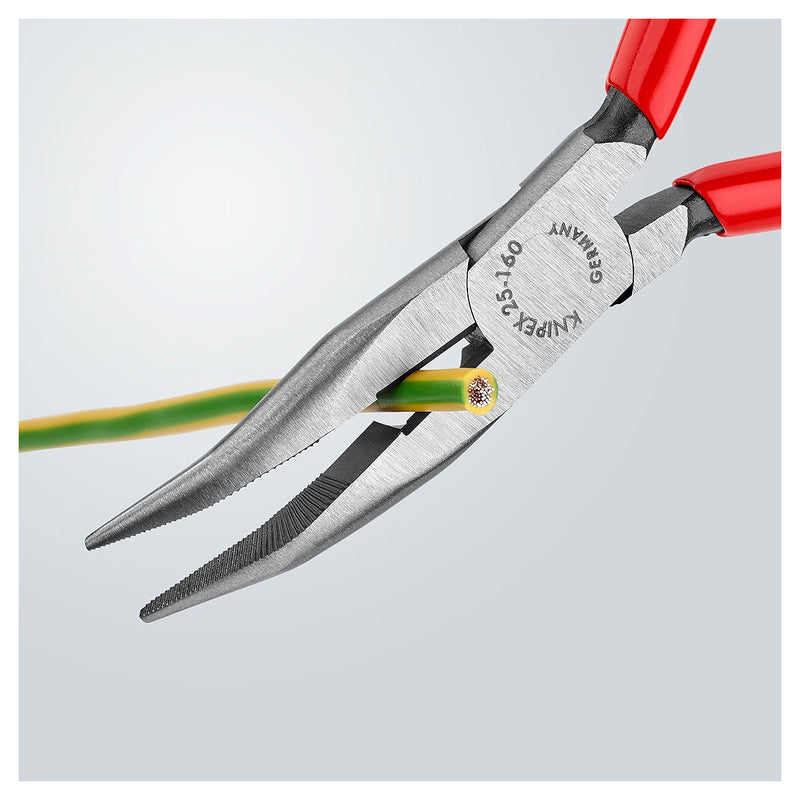 Kìm nhọn mũi cong KNIPEX 25 21 160 chiều dài 160mm, mạ đen nhám tay cầm bọc nhựa kháng dầu mở