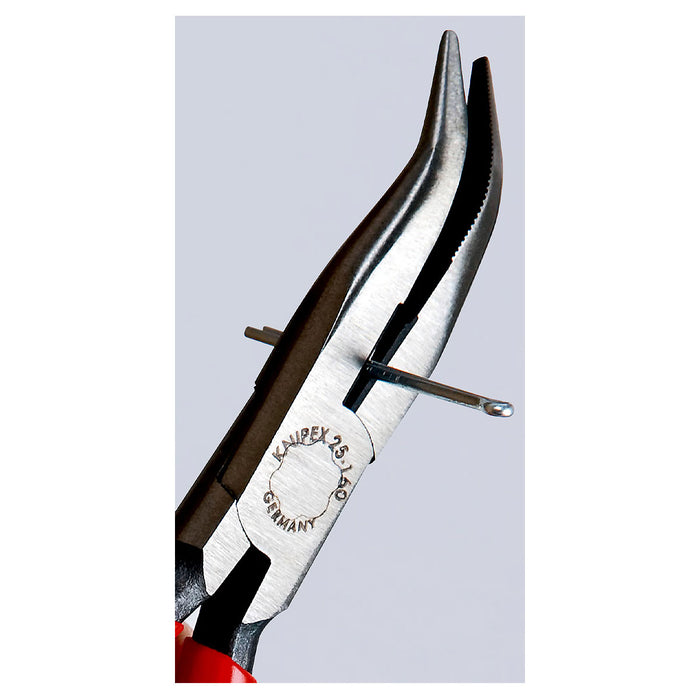 Kìm nhọn mũi cong KNIPEX 25 21 160 chiều dài 160mm, mạ đen nhám tay cầm bọc nhựa kháng dầu mở