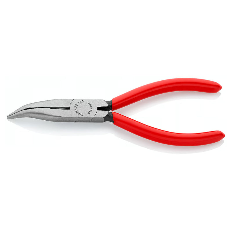 Kìm nhọn mũi cong KNIPEX 25 21 160 chiều dài 160mm, mạ đen nhám tay cầm bọc nhựa kháng dầu mở