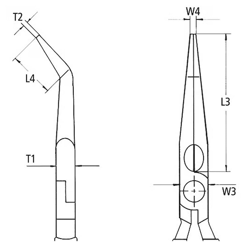 Kìm nhọn mũi cong KNIPEX 26 21 200 chiều dài 200mm, mạ đen nhám tay cầm bọc nhựa kháng dầu mở