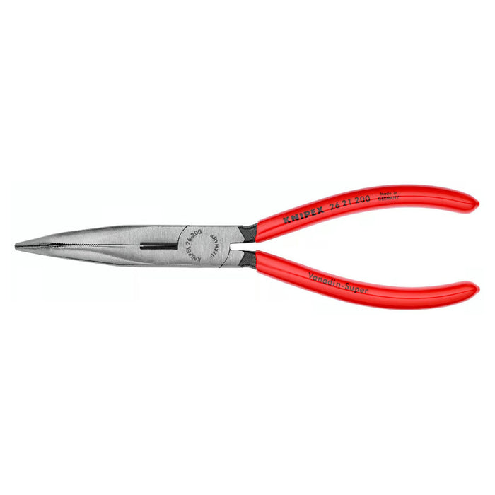 Kìm nhọn mũi cong KNIPEX 26 21 200 chiều dài 200mm, mạ đen nhám tay cầm bọc nhựa kháng dầu mở