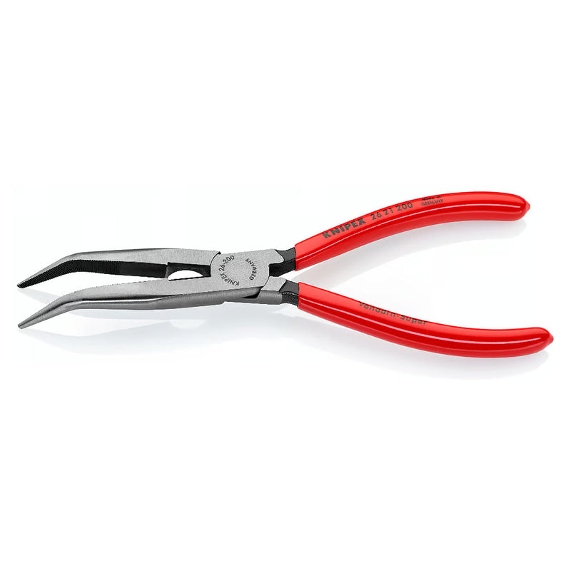 Kìm nhọn mũi cong KNIPEX 26 21 200 chiều dài 200mm, mạ đen nhám tay cầm bọc nhựa kháng dầu mở