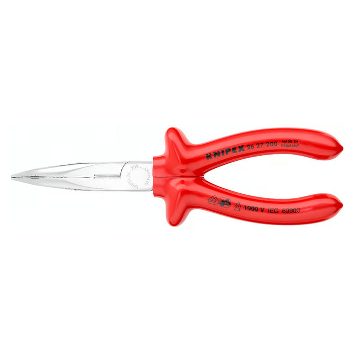 Kìm nhọn mũi cong KNIPEX 26 27 200 cách điện 1000V, chiều dài 200mm mạ chrome tay cầm bọc nhựa kháng dầu mở