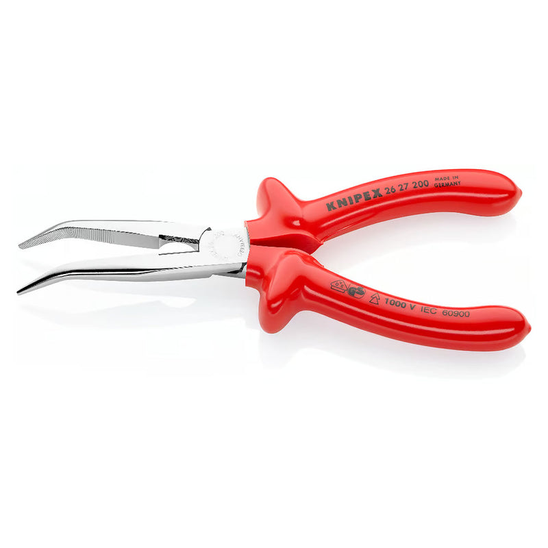 Kìm nhọn mũi cong KNIPEX 26 27 200 cách điện 1000V, chiều dài 200mm mạ chrome tay cầm bọc nhựa kháng dầu mở