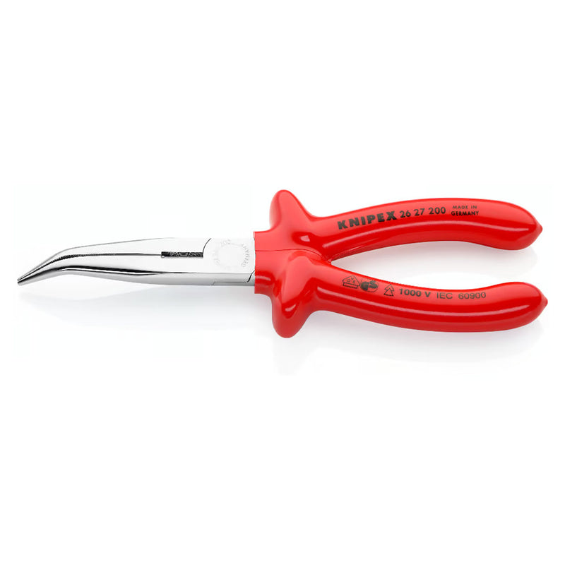 Kìm nhọn mũi cong KNIPEX 26 27 200 cách điện 1000V, chiều dài 200mm mạ chrome tay cầm bọc nhựa kháng dầu mở
