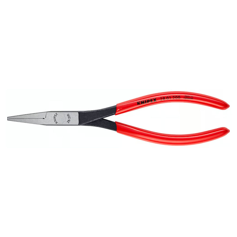 Kìm nhọn thân dài chuyên dùng trong không gian hẹp KNIPEX 28 01 200 chiều dài 200mm, mạ đen nhám tay cầm bọc nhựa kháng dầu mở