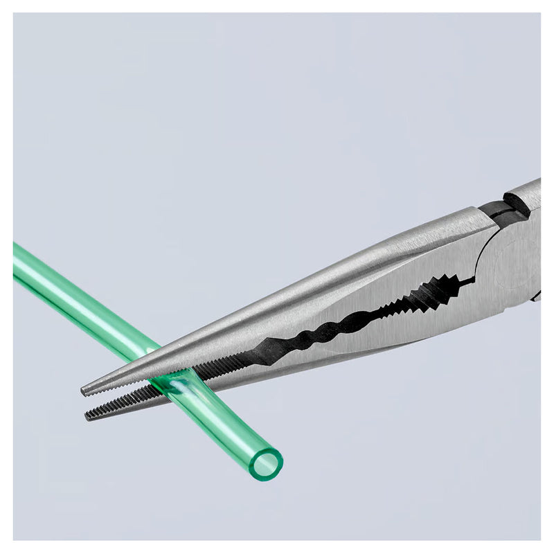 Kìm nhọn thân dài, có các rãnh kẹp vật liệu chuyên dùng trong không gian hẹp KNIPEX 28 71 280 chiều dài 280mm, mạ đen nhám tay cầm bọc nhựa kháng dầu mở
