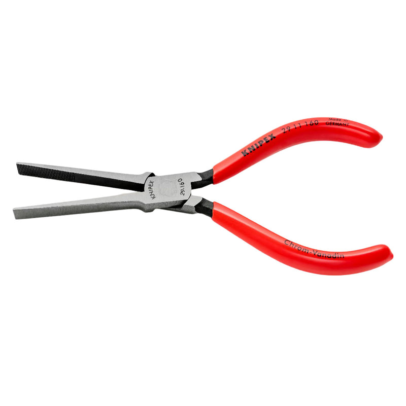 Kìm phẳng mũi nhọn, chuyên dùng trong điện tử và viễn thông KNIPEX 29 11 160 chiều dài 160mm, mạ đen tay cầm bọc nhựa kháng dầu mở