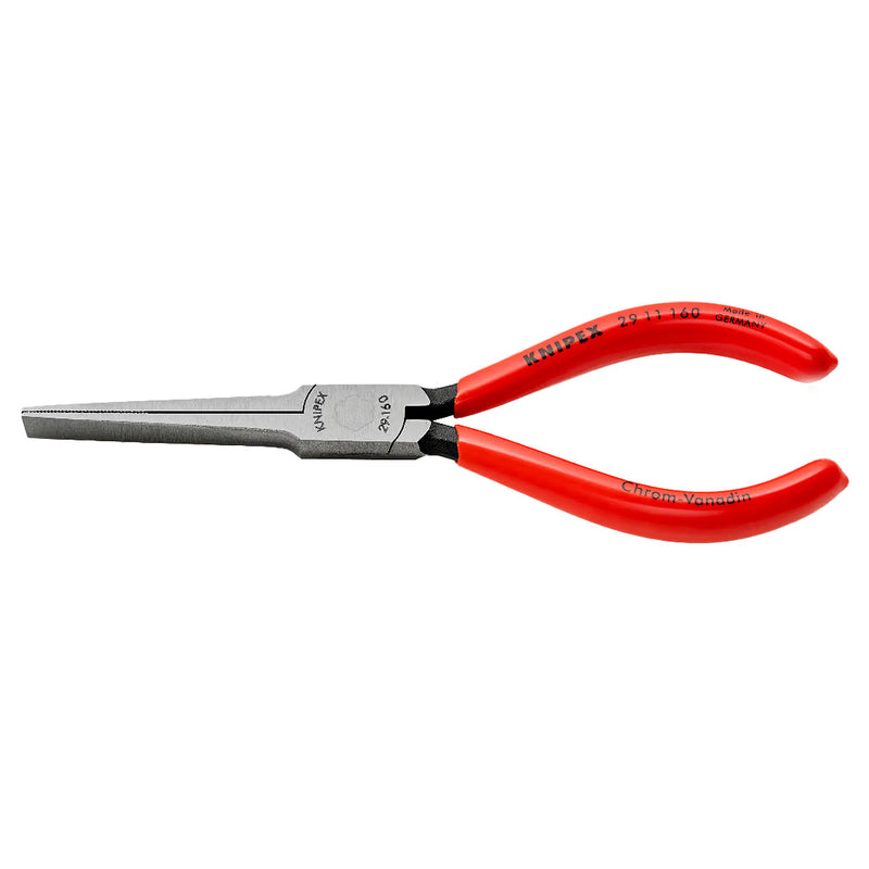 Kìm phẳng mũi nhọn, chuyên dùng trong điện tử và viễn thông KNIPEX 29 11 160 chiều dài 160mm, mạ đen tay cầm bọc nhựa kháng dầu mở