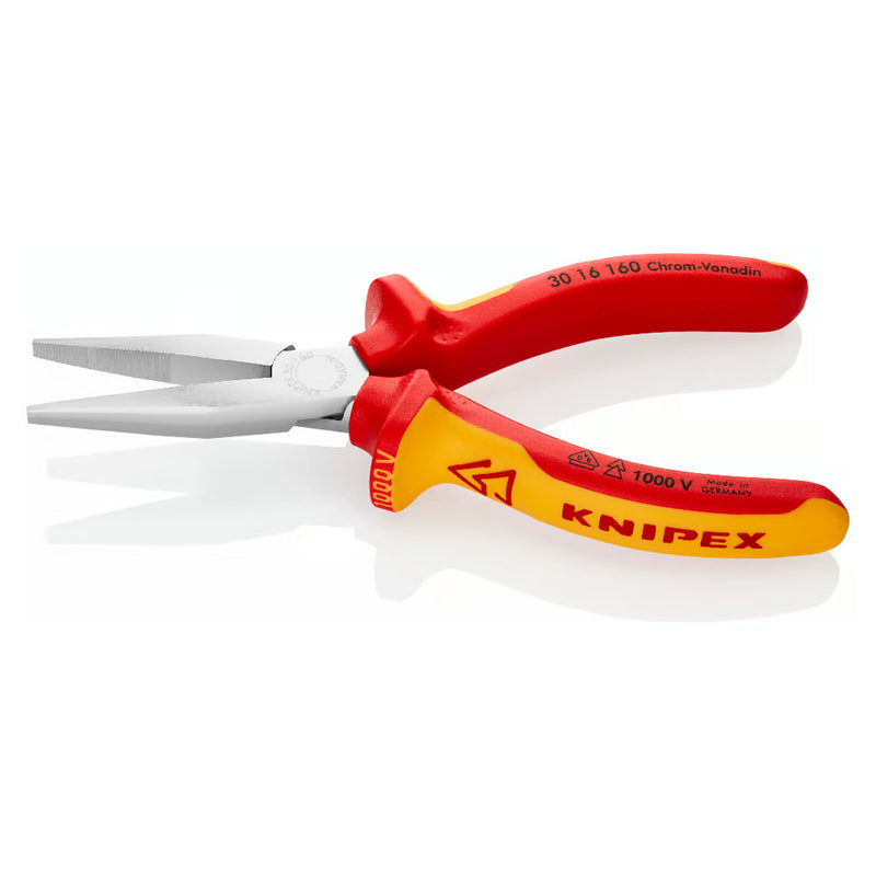Kìm kẹp mũi nhọn, hàm phẳng KNIPEX 30 16 160 cách điện 1000V, chiều dài 160mm, mạ chrome