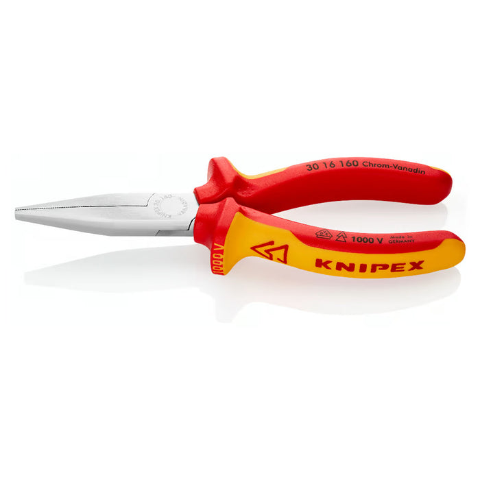 Kìm kẹp mũi nhọn, hàm phẳng KNIPEX 30 16 160 cách điện 1000V, chiều dài 160mm, mạ chrome