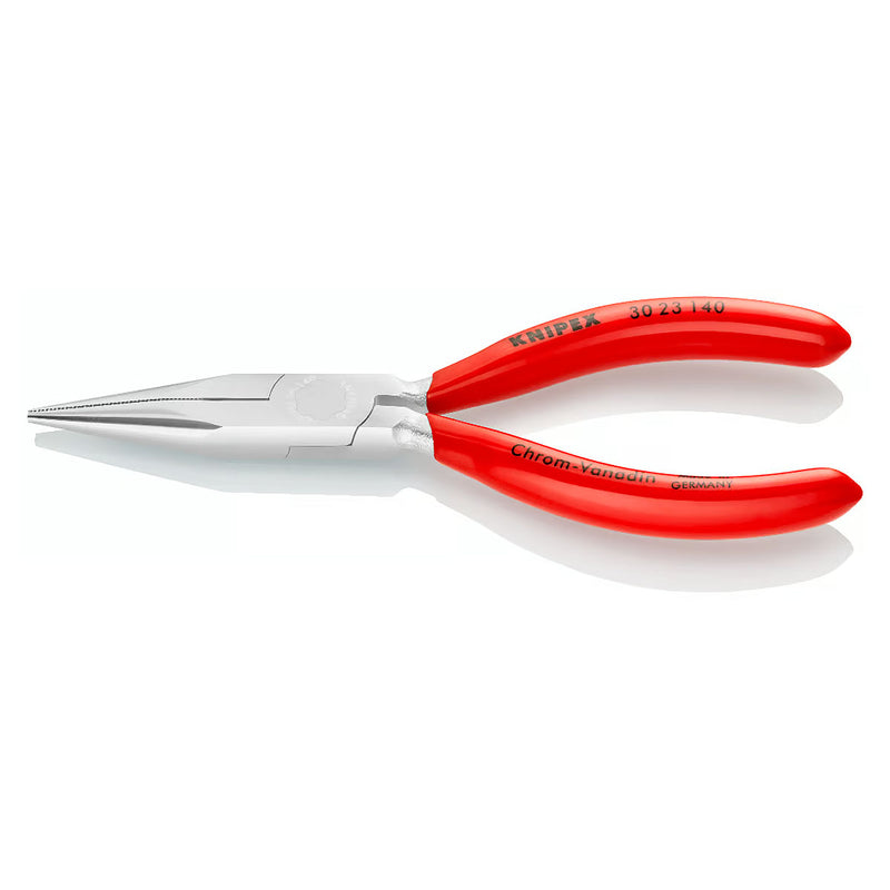 Kìm kẹp mũi nhọn, hàm bán nguyệt KNIPEX 30 23 140 chiều dài 140mm, mạ chrome tay cầm bọc nhựa kháng dầu mở