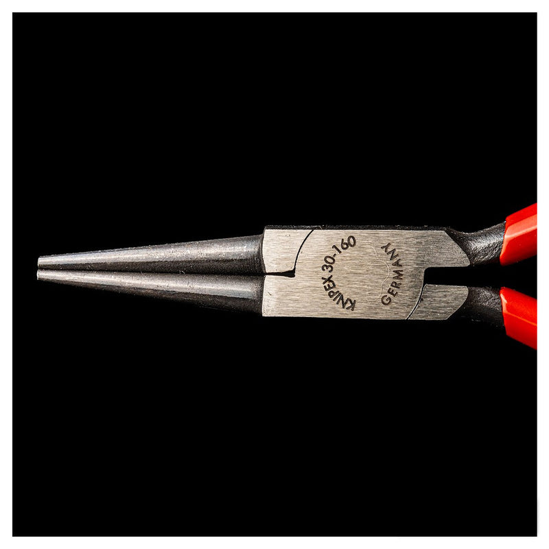 Kìm kẹp mũi nhọn, hàm tròn KNIPEX 30 31 160 chiều dài 160mm, mạ đen nhám tay cầm bọc nhựa kháng dầu mở