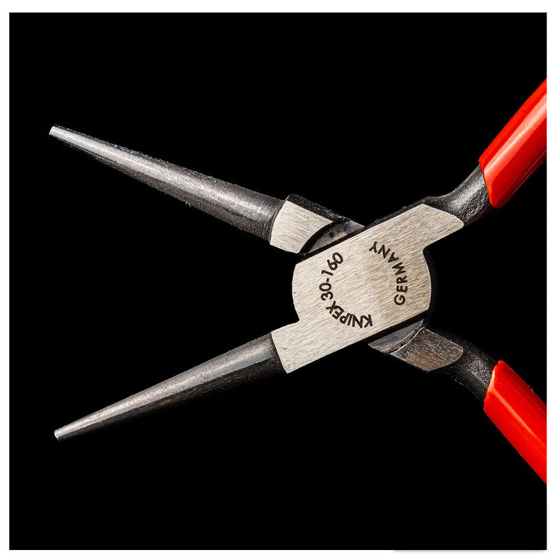 Kìm kẹp mũi nhọn, hàm tròn KNIPEX 30 31 160 chiều dài 160mm, mạ đen nhám tay cầm bọc nhựa kháng dầu mở