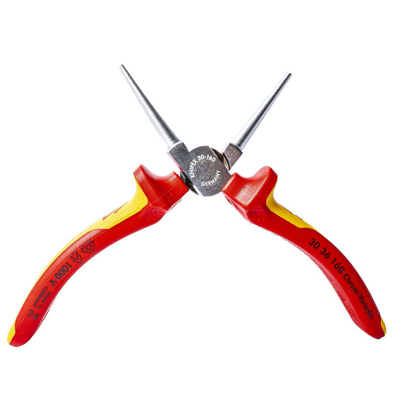 Kìm kẹp mũi nhọn, hàm tròn KNIPEX 30 36 160 cách điện 1000V, mạ chrome