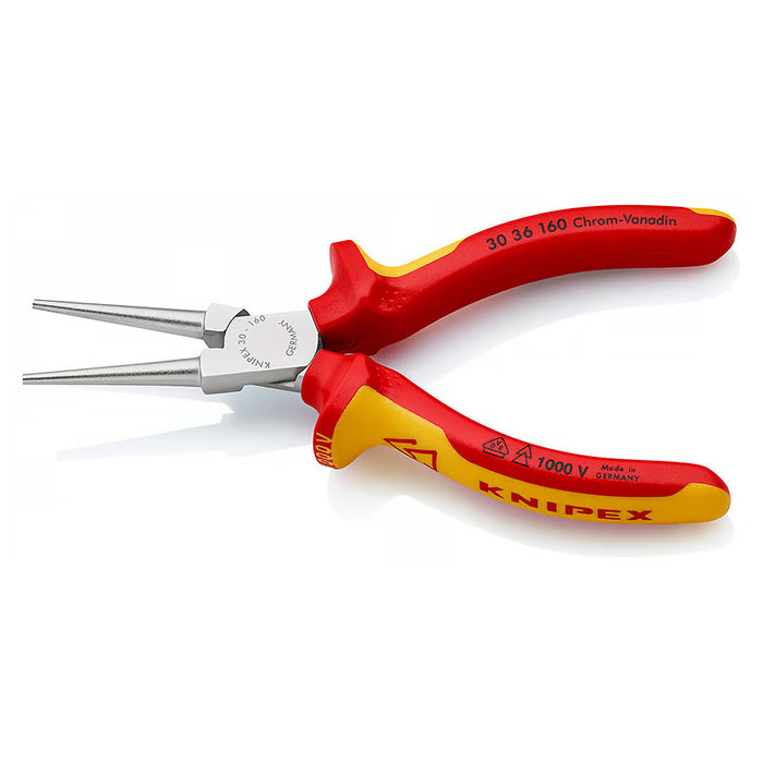 Kìm kẹp mũi nhọn, hàm tròn KNIPEX 30 36 160 cách điện 1000V, mạ chrome