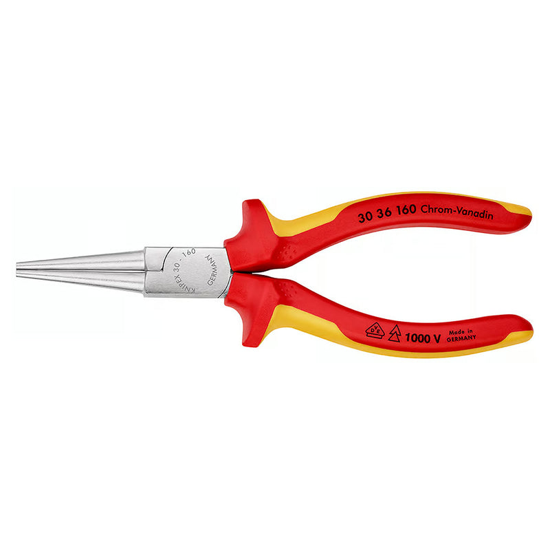 Kìm kẹp mũi nhọn, hàm tròn KNIPEX 30 36 160 cách điện 1000V, mạ chrome