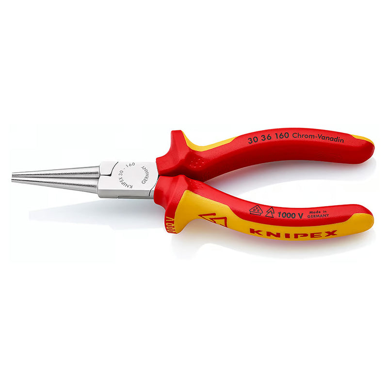 Kìm kẹp mũi nhọn, hàm tròn KNIPEX 30 36 160 cách điện 1000V, mạ chrome