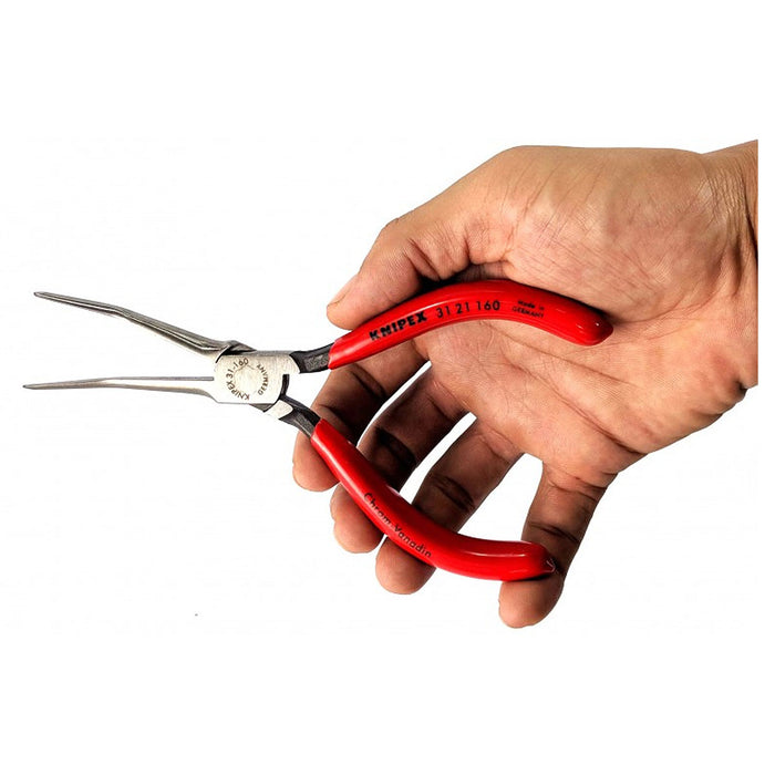Kìm kẹp mũi kim, đầu mũi cong 45° KNIPEX 31 21 160 chiều dài 160mm, mạ đen nhám tay cầm bọc nhựa kháng dầu mở