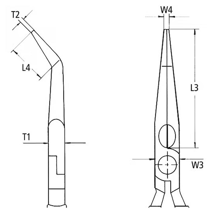 Kìm kẹp mũi kim, đầu mũi cong 45° KNIPEX 31 21 160 chiều dài 160mm, mạ đen nhám tay cầm bọc nhựa kháng dầu mở