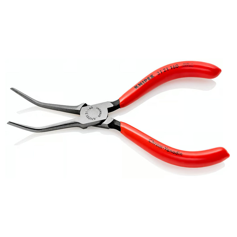Kìm kẹp mũi kim, đầu mũi cong 45° KNIPEX 31 21 160 chiều dài 160mm, mạ đen nhám tay cầm bọc nhựa kháng dầu mở