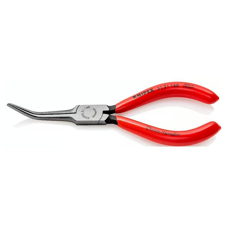 Kìm kẹp mũi kim, đầu mũi cong 45° KNIPEX 31 21 160 chiều dài 160mm, mạ đen nhám tay cầm bọc nhựa kháng dầu mở