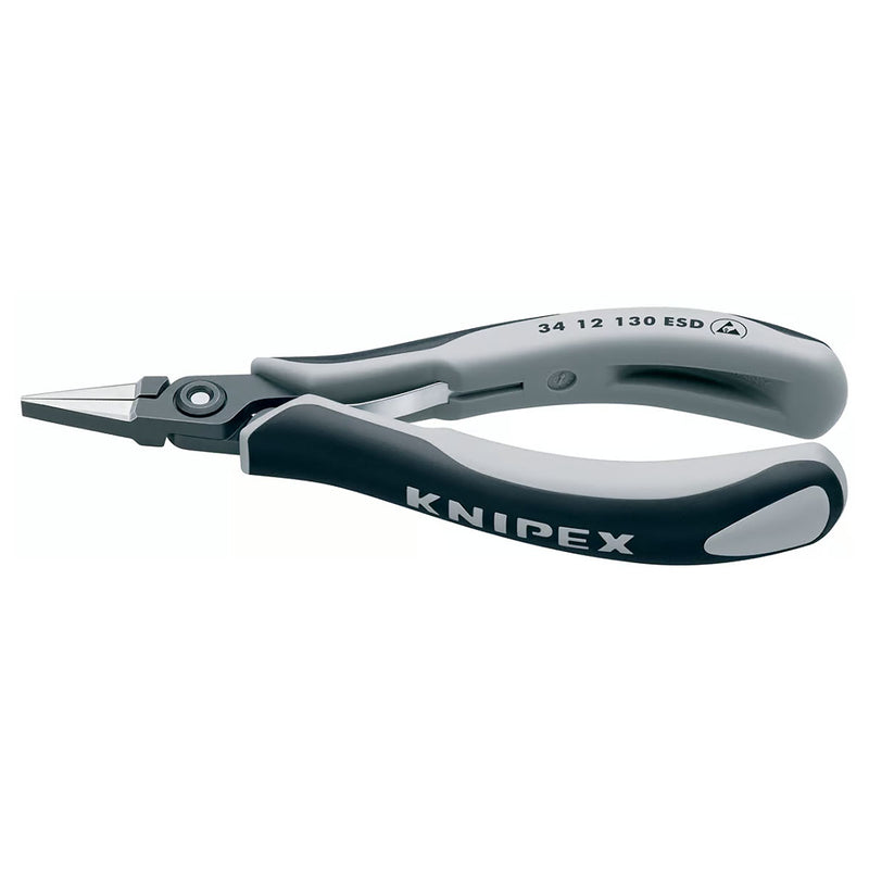 Kìm kẹp linh kiện điện tử chống tĩnh điện, hàm kẹp phẳng trơn KNIPEX 34 12 130 ESD chiều dài 135mm