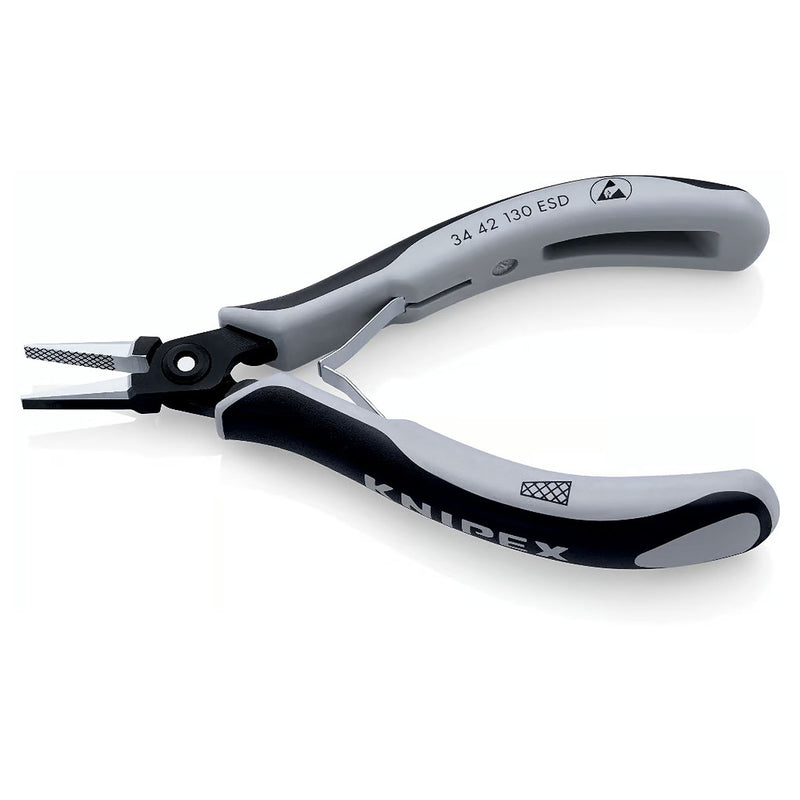 Kìm kẹp linh kiện điện tử chống tĩnh điện, hàm kẹp phẳng có vân chéo KNIPEX 34 42 130 ESD chiều dài 130mm