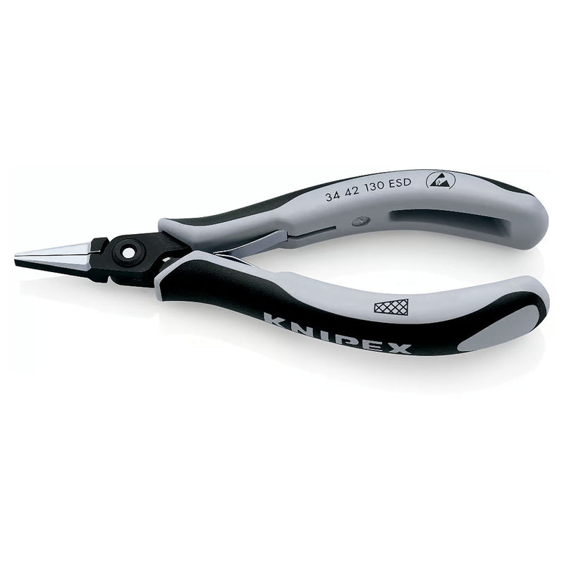 Kìm kẹp linh kiện điện tử chống tĩnh điện, hàm kẹp phẳng có vân chéo KNIPEX 34 42 130 ESD chiều dài 130mm